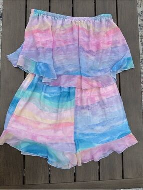 Show me your mumu - Rainbow watercolor Ruffle Romper 🌈